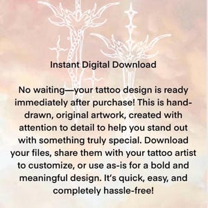 May include: Digital download of a white sword design against a soft pink and cream backdrop. The image includes the text "Instant Digital Download" and a description highlighting the artwork's hand-drawn quality and ease of use for customisation.