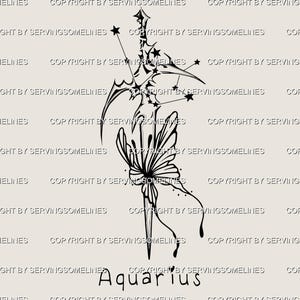 Aquarius Constellation Sword Tattoo – Air Sign Zodiac Line Art, Cosmic Cybersigilism Star Cluster, Minimalist Unique Digital Flash Design