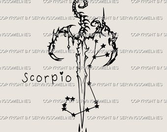 Schorpioenzwaard tattoo stencil – sterrenbeeld ontwerp, astrologie tattoo flitser, gotisch hemels zwaard, donkere esthetische digitale download