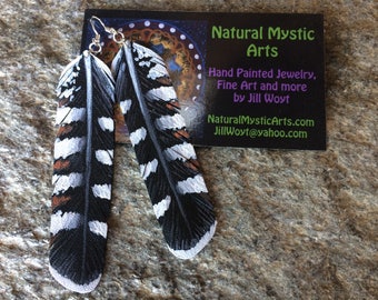 Hand Painted Hawk Feather Earrings