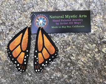 Hand Painted Monarch Butterfly Leather Earrings