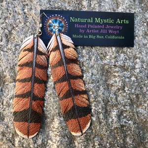 Hand Painted Red Tail Hawk Feather Earrings