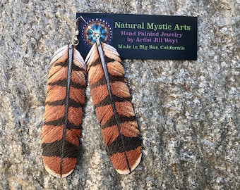 Hand Painted Red Tail Hawk Feather Earrings