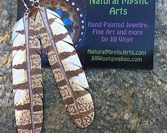 Owl Feather Earrings, Hand Painted