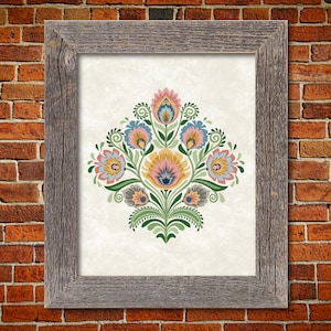 Wycinanki Flower Papercut style Polish Folk Art Print Floral Botanical Gift Choice of 7 Serene Colors 5x7 8 x 10 or 11 x 14