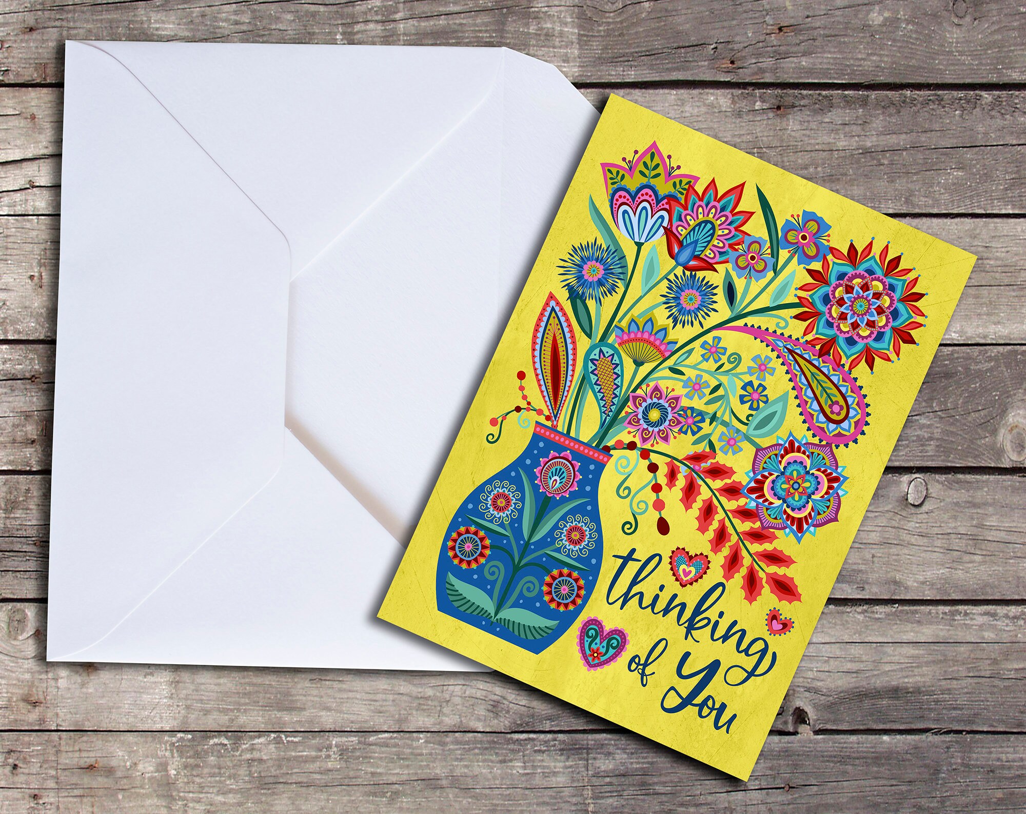 Flowers in Vase Thinking of You Blank Greeting Card Floral Art ...