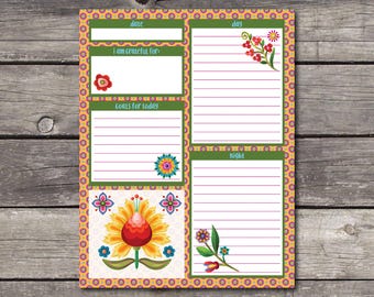 Floral Planner Notepad 8.5 x 11. Task Tracker. Goals and Gratitude Pages.