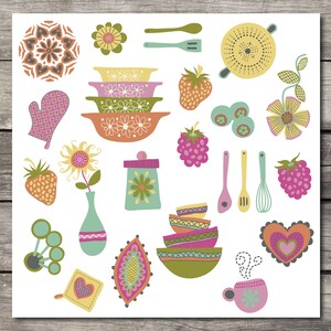 Groovy Kitchen Theme Stickers. Retro Folk Style Sheet. Kiss Cut. Matte ...