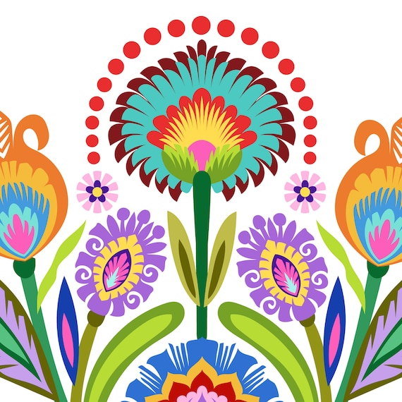 Polish Folk Art Flowers. Floral Wycinanki Botanical Folk Art Print