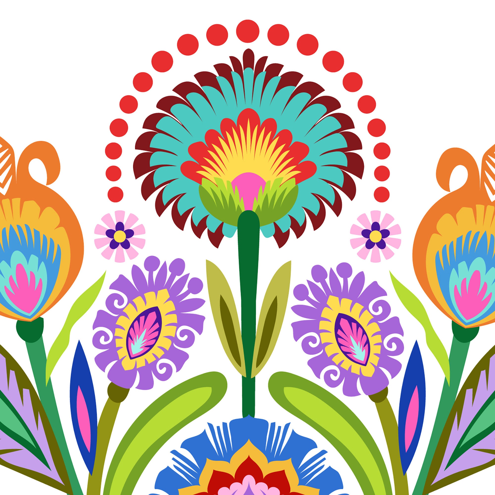 Polish Folk Art Flowers. Floral Wycinanki Botanical Folk Art Print