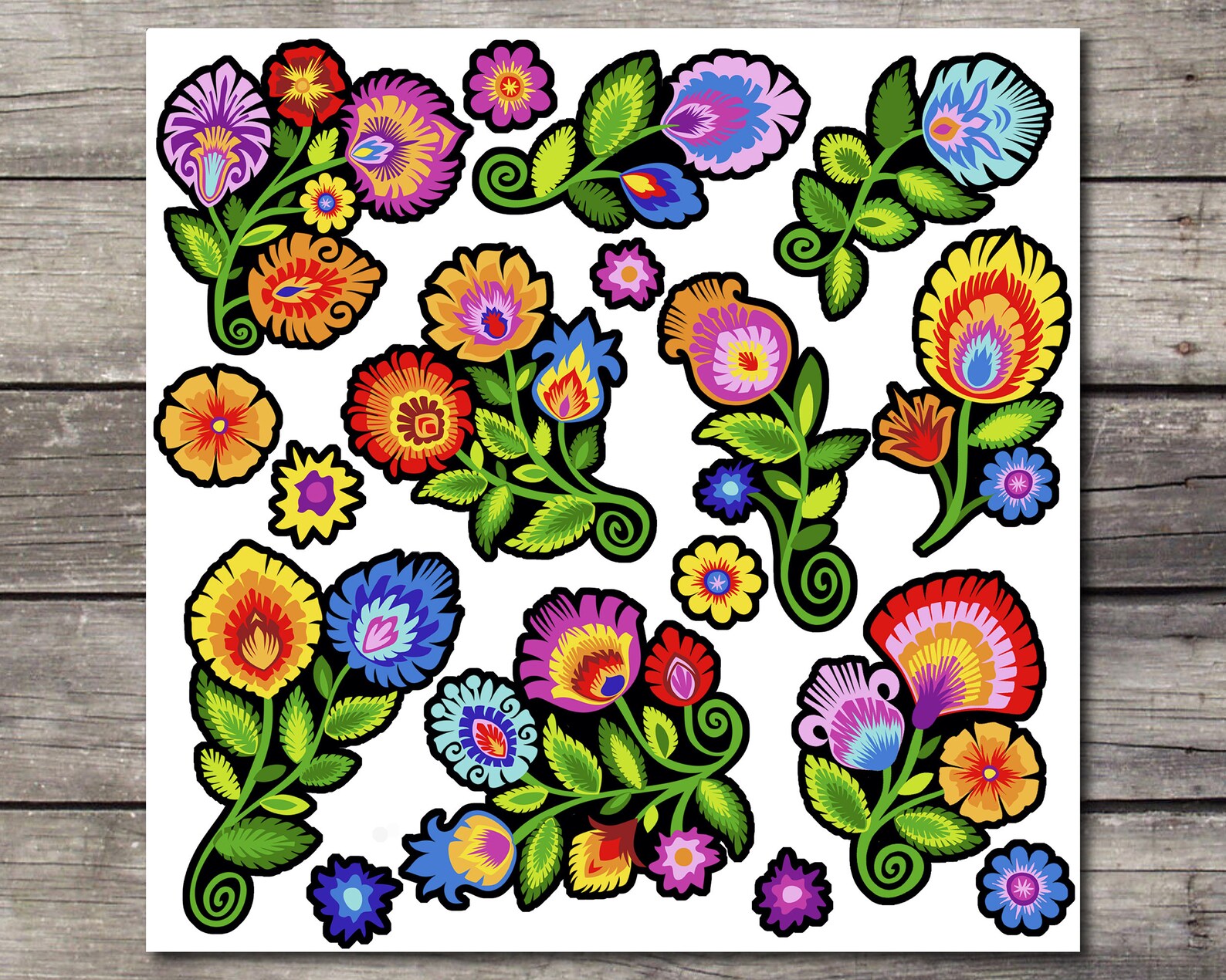 Wycinanki Paper Cut Style Flowers. Polish Folk Art Sticker Sheet. Folk ...