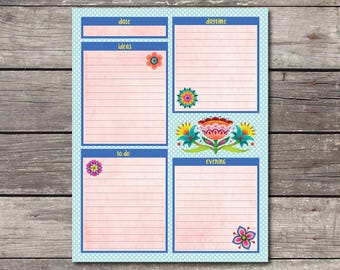 Flowery Planner Notepad 8.5 x 11. Goals and Gratitude Pages. Task Tracker. To Do List.