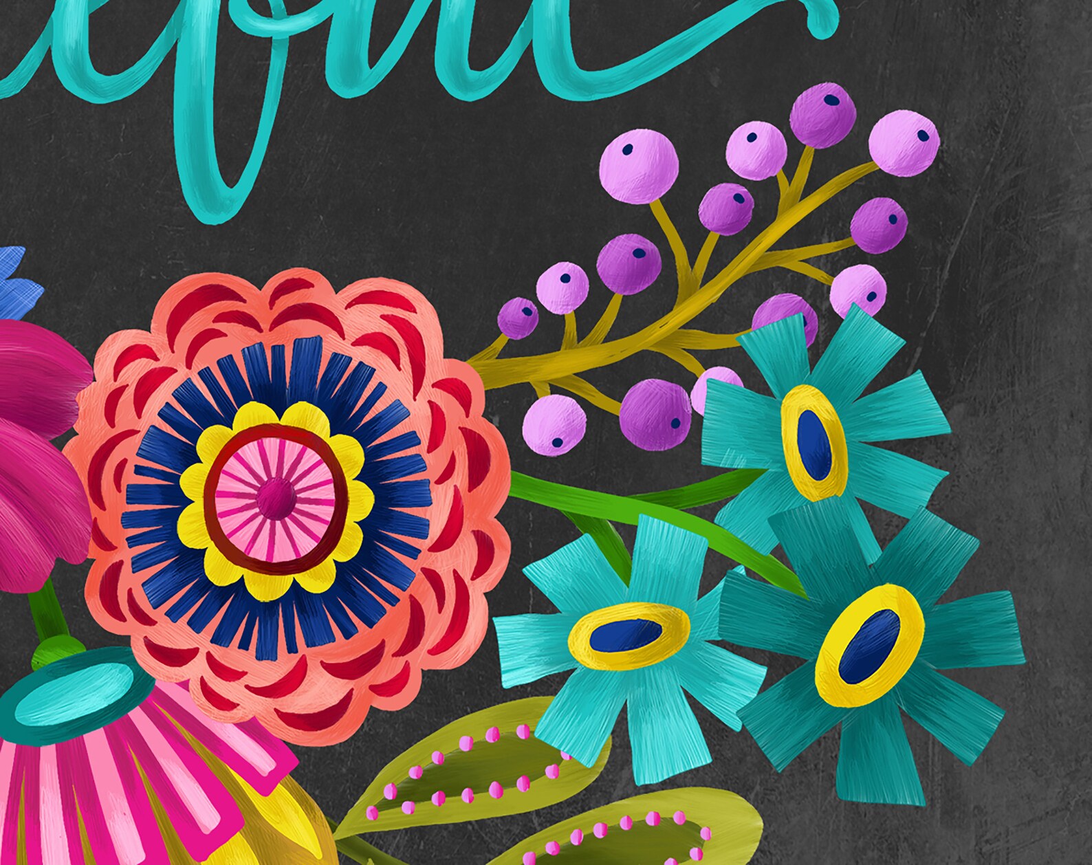 Colorful Flowers on Chalkboard Inspirational Words Folk Style Etsy