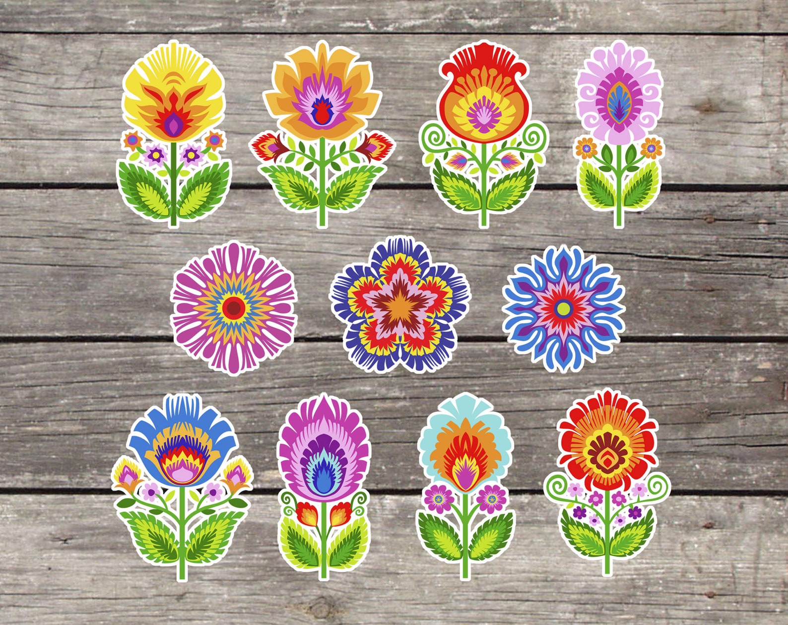 Polish Folk Art Sticker Sheet. Wycinanki Paper Cut Style Flowers. Folk ...