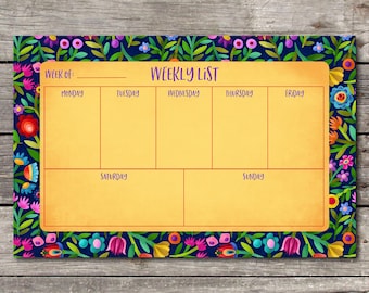 Bright and Cheery Weekly Planner Notepad 5.5 x 8.5.  Notepad to organize your schedule.