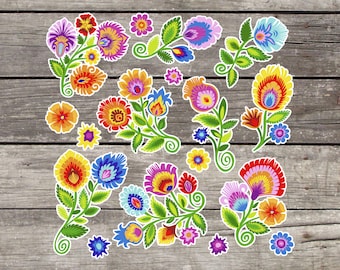 Wycinanki paper cut style flowers. Polish Folk Art Sticker Sheet. Folk style florals. Kiss cut sticker sheets. SS108