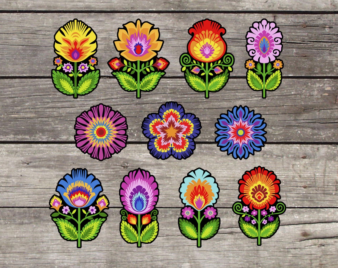 Polish Folk Art Sticker Sheet. Wycinanki Paper Cut Style Flowers. Folk ...