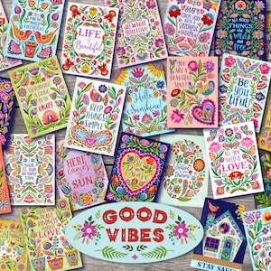 Inspirational Mini Encouragement Cards Hand Lettered with Positive Quotes Set of 25 Colorful and Uplifting and Joyful