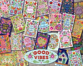 Inspirational Mini Encouragement Cards Hand Lettered with Positive Quotes Set of 25 Colorful and Uplifting and Joyful