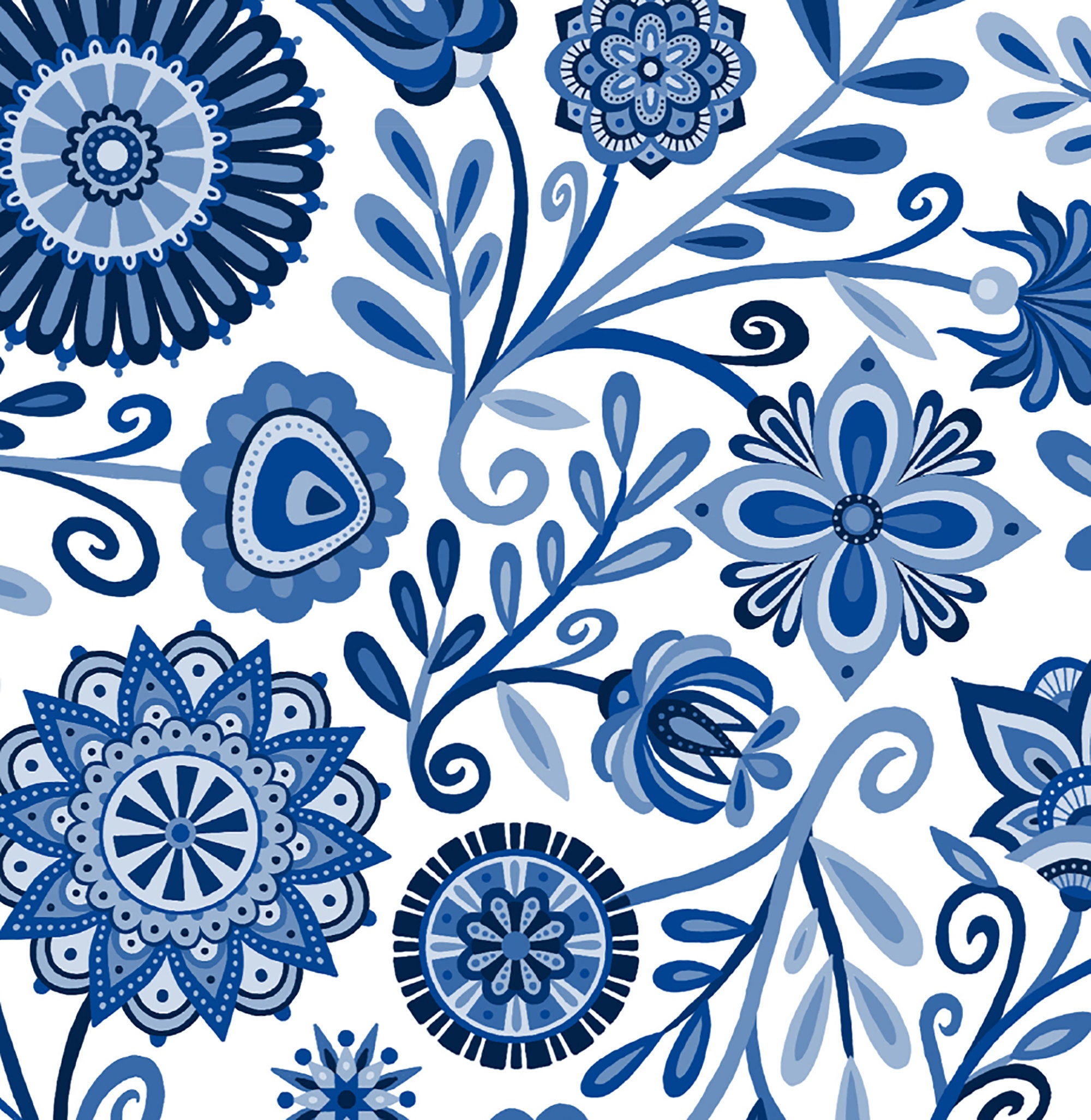 Happy Mother's Day Blank Greeting Card Blue Floral Folk Happy Art ...