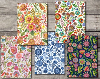 Folk Floral Botanical Notes. Greeting Cards with Flowers. Blank Note Cards.  Set of 5 with Envelopes.