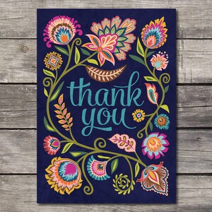 Blank Greeting Card Thank You. Happy Flower Note Card. Floral Art Greeting Card. Bold and Bright Colors.