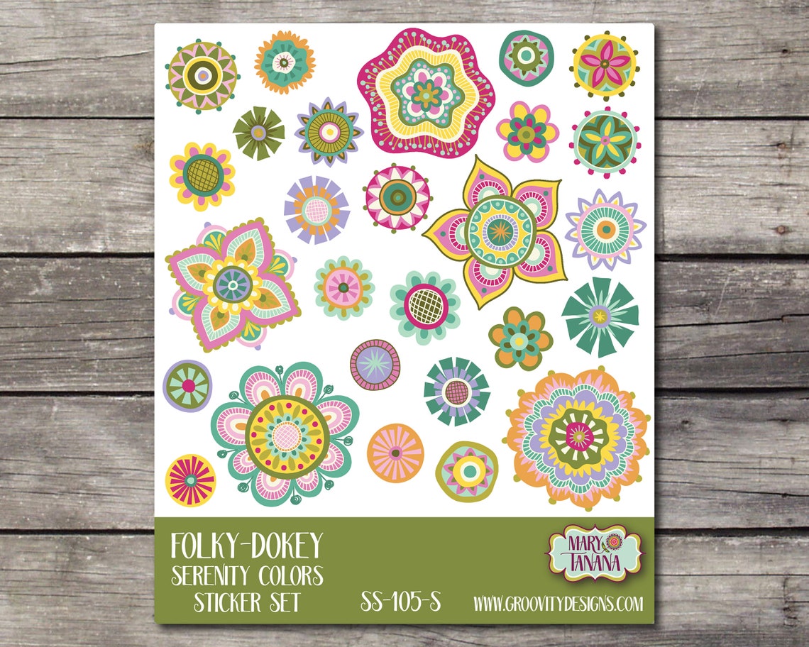Groovy Folk Flower Stickers Choice of Matte or Gloss Eight Different ...