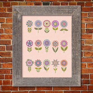 Floral How Does Your Garden Grow Sweet Little Pink Flower Folk Art Print Hostess Nursery Housewarming Gift 8 x 10 or 11 x 14