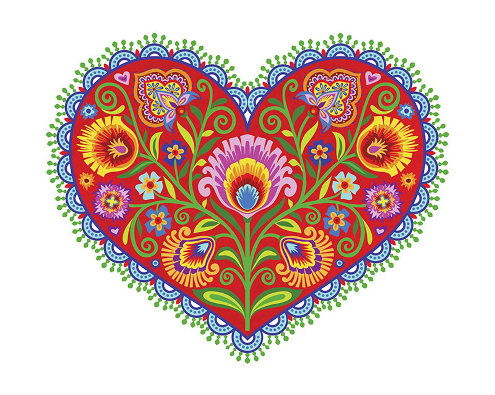 Polish Floral Botanical Folk Art Print Wycinanki Giclee "joyful Heart ...