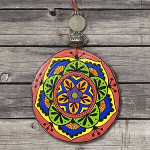 Colorful Unique Gift Happy Hand Painted Hanging Wood Slice for Desk or Home Decoration Mandala Flower Star