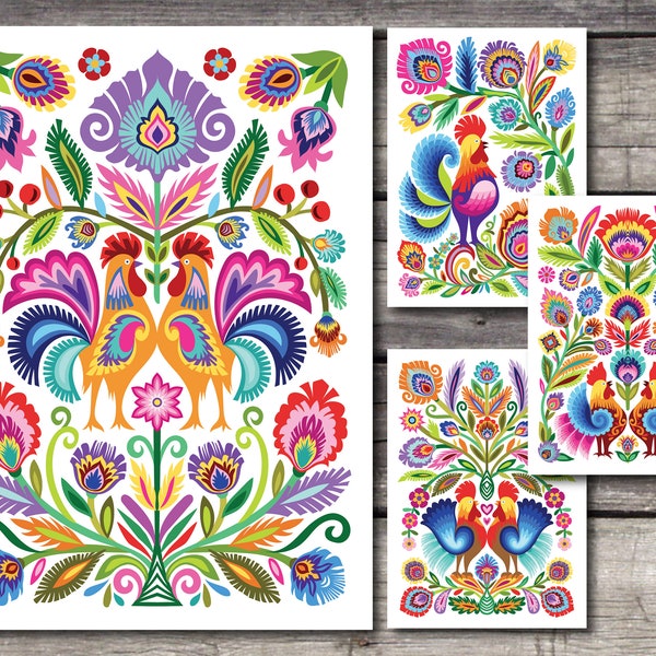 Rooster folk art etsy
