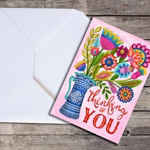 Flowery Thinking of You Greeting Card Floral Art Botanical Blank Inside ...