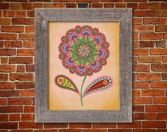 Folk Style Art Print Mandala Flower Nature Fantasy Theme Botanical