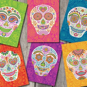 Cartes de correspondance vierges Dia de los Muertos Sugar Skull - Lot des 6 jours des morts « Señor Skully »