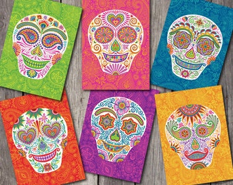 Dia de los Muertos Sugar Skull Blank Note Cards-"Señor Skully" Set of 6-Day of the Dead