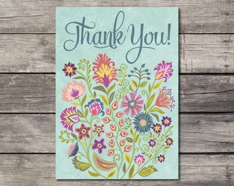 Thank You Blank Inside Greeting Card Floral Happy Flower Art Fresh Colors