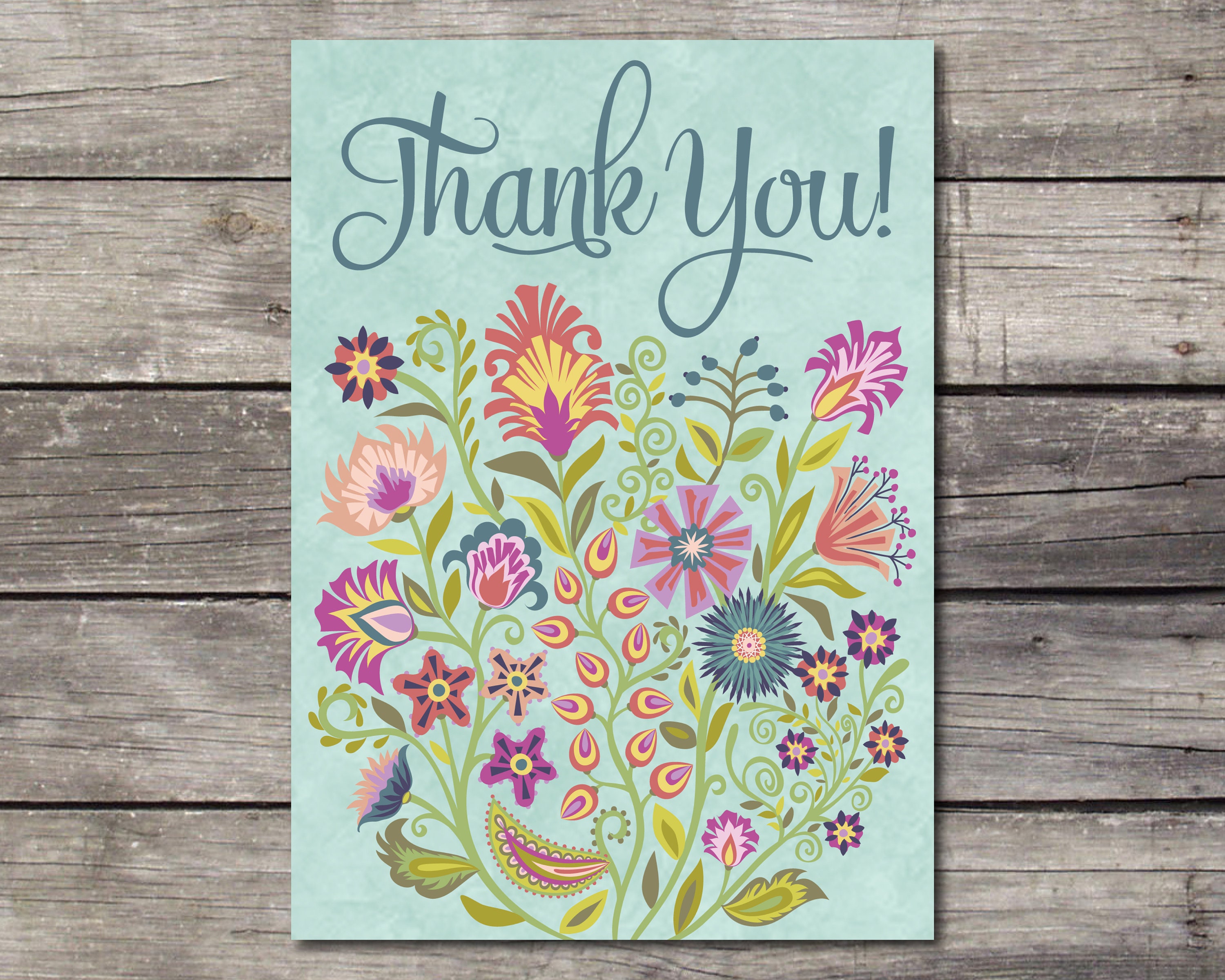 Blank Inside Hand Drawn Thank You Card Flowers Paper & Party Supplies ...