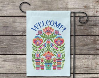 Welcome Garden Flag. Enjoy Your Yard with this Cheerful Accessory.