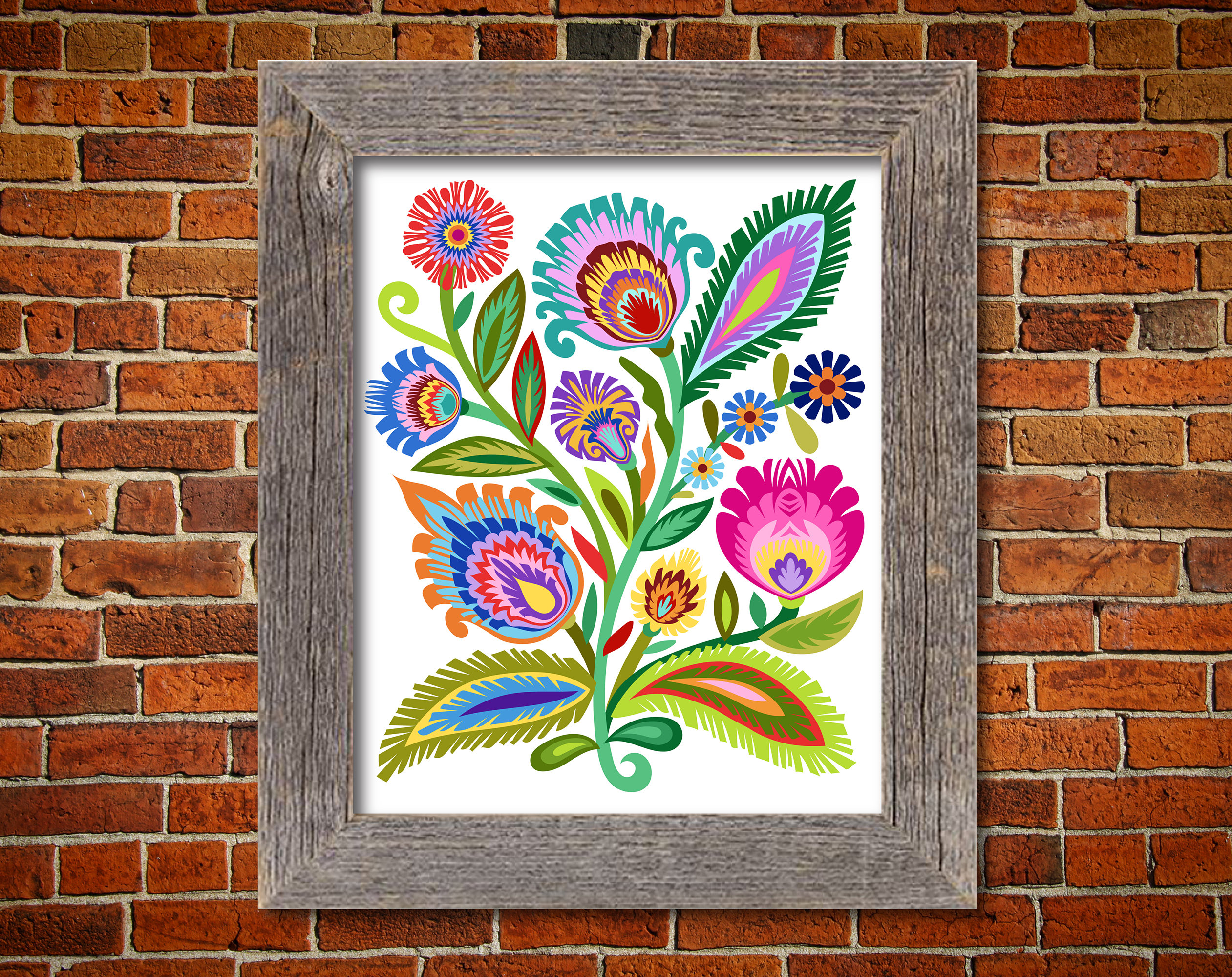 Polish Folk Art Flowers. Wycinanki Floral Botanical Folk Art Print