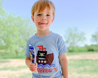 Personalized Pirate Ship Applique Shirt - Embroidered Boat Tee