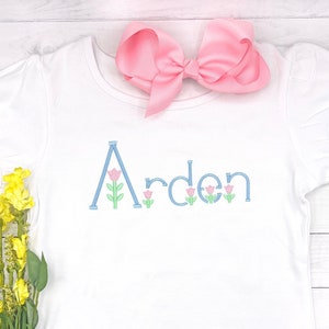 Floral Girl Monogram Shirt / Baby OnePiece / Flower Embroidery Shirt / Girl&#39;s Floral Shirt / Floral Shirt / Summer Outfit / Spring Outfit