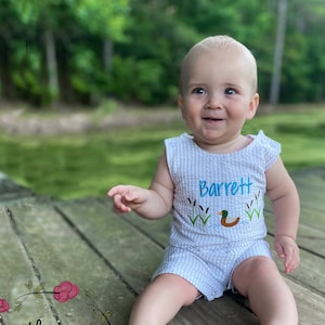 Mallard Boy Outfit / Hunting Outfit / Summer Boy Outfit / Spring Boy Outfit / Mallard Romper / Hunting  Romper / Seersucker Romper / Duck