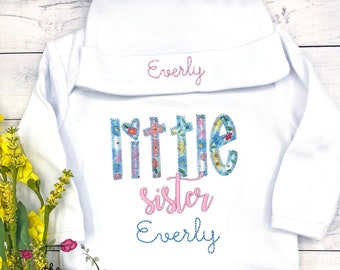 Personalized Little Sister Floral Gown, Romper or Onepiece