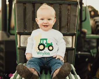 Tractor Birthday Shirt, Farming Shirt, Applique Kids Tee, Personalized, Custom