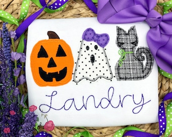 Halloween Trio  Shirt -- Trick or Treat Shirt -- Halloween Shirt - Girl Halloween Shirt- Applique  -Embroidery