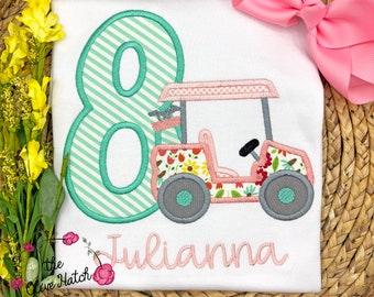 Applique Golf Cart Birthday Shirt - Personalized Girls Golf Tee