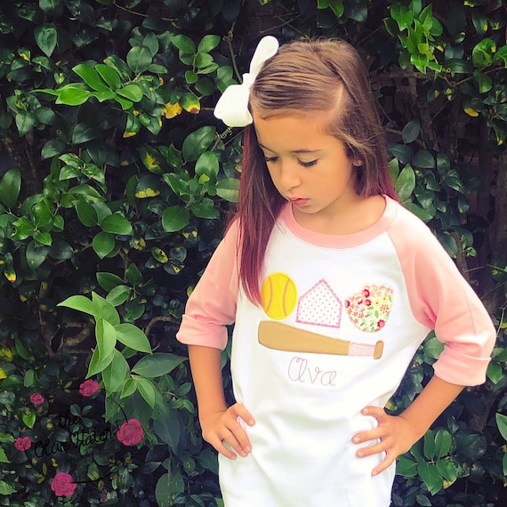Personalized Softball Shirt: Girls Applique Embroidered Sports Tee, Kids Tee, Custom, Toddler