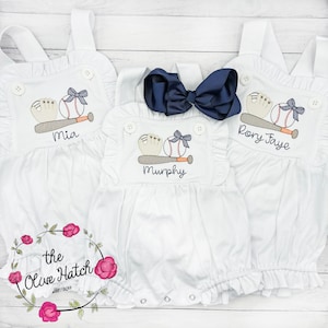 Baseball Outfit / Monogrammed Girl Baseball Outfit / Baseball Girl Outfit / Baby Baseball Outfit / Baseball Romper / Baseball Bubble /