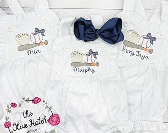 Baseball Outfit / Monogrammed Girl Baseball Outfit / Baseball Girl Outfit / Baby Baseball Outfit / Baseball Romper / Baseball Bubble /