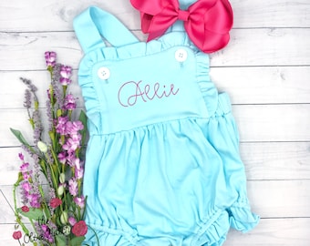 Monogrammed Girls Bubble - Baby Shower gift - Girls Clothing - Summer - Embroidery